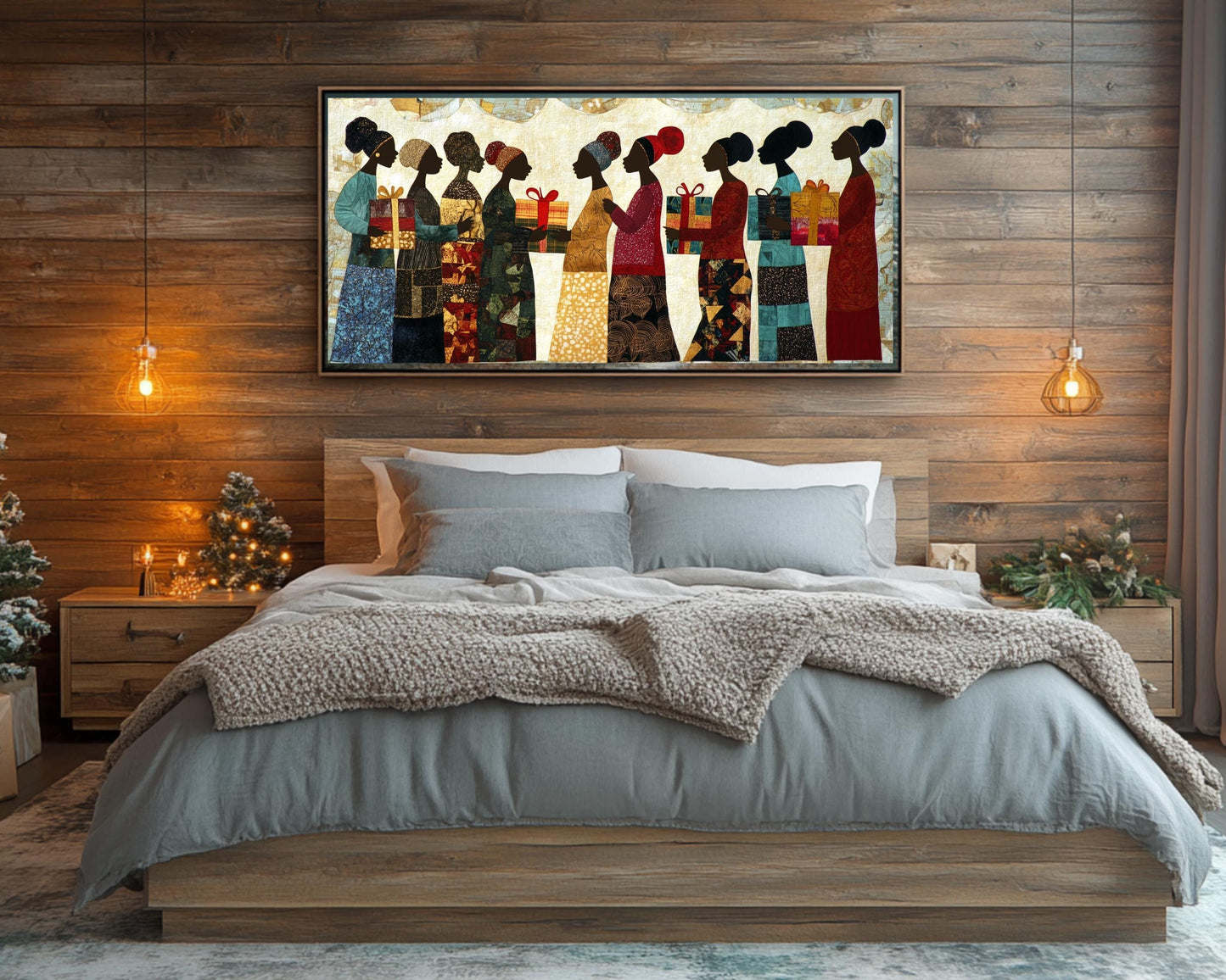 Quilt-Style Wall Art Canvas Print - African American Culture Decor for Living Room - MoomZee Artwork -