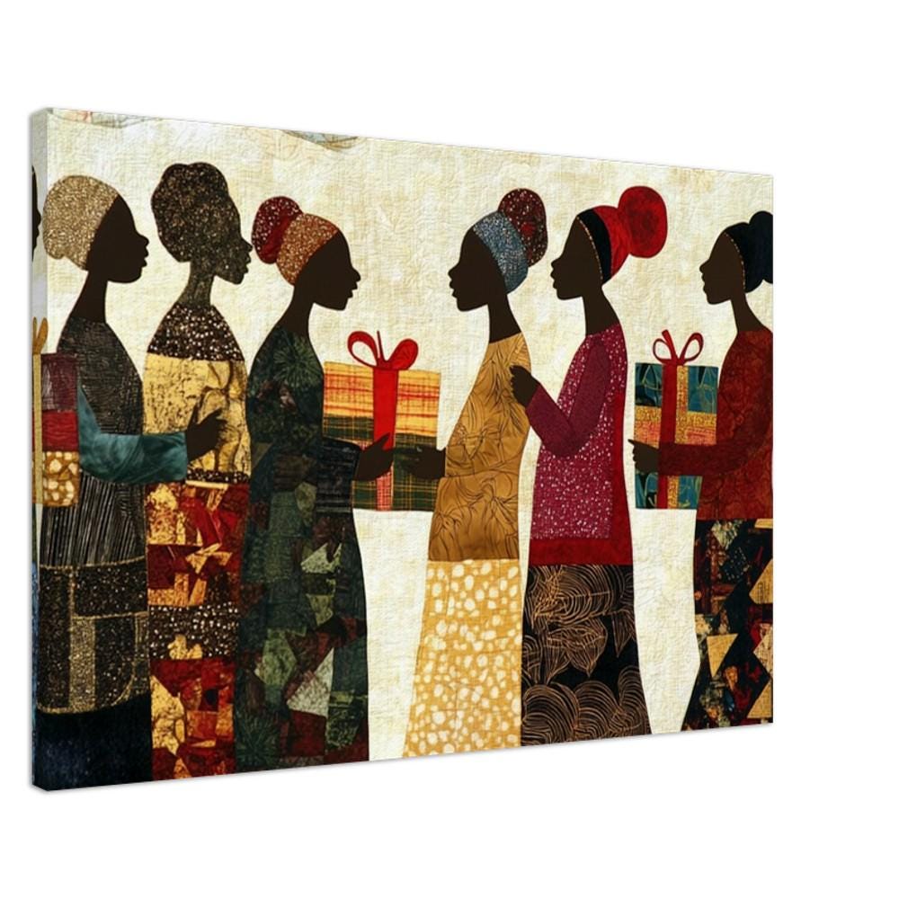 Quilt-Style Wall Art Canvas Print - African American Culture Decor for Living Room - MoomZee Artwork -