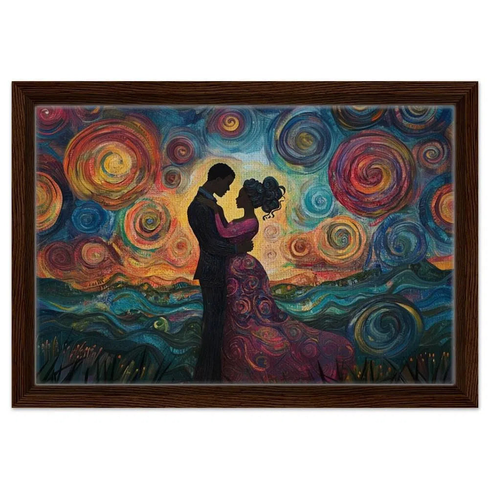 Romantic African American Giclée Canvas Print - Starry Night Couple Art for Modern Home Decor, Bedrooms & Living Spaces - MoomZee Artwork -