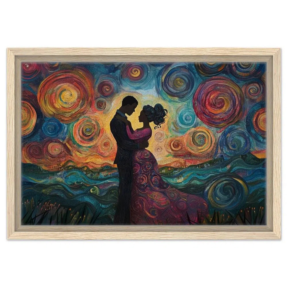 Romantic African American Giclée Canvas Print - Starry Night Couple Art for Modern Home Decor, Bedrooms & Living Spaces - MoomZee Artwork -