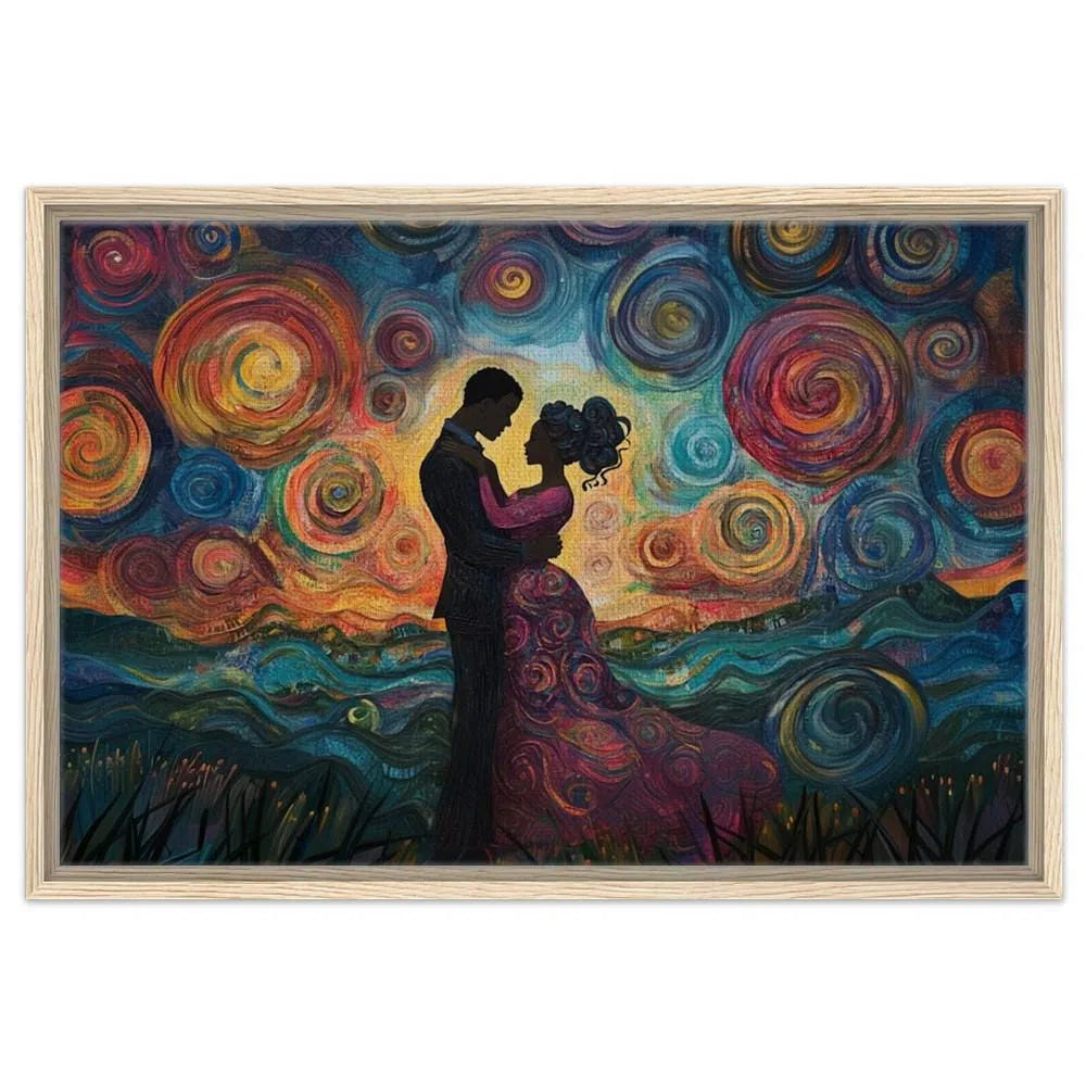 Romantic African American Giclée Canvas Print - Starry Night Couple Art for Modern Home Decor, Bedrooms & Living Spaces - MoomZee Artwork -