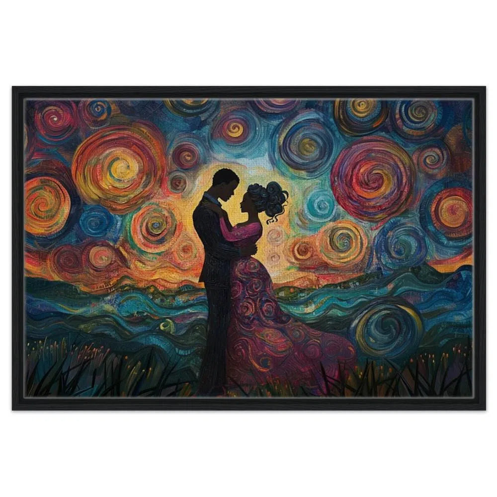 Romantic African American Giclée Canvas Print - Starry Night Couple Art for Modern Home Decor, Bedrooms & Living Spaces - MoomZee Artwork -