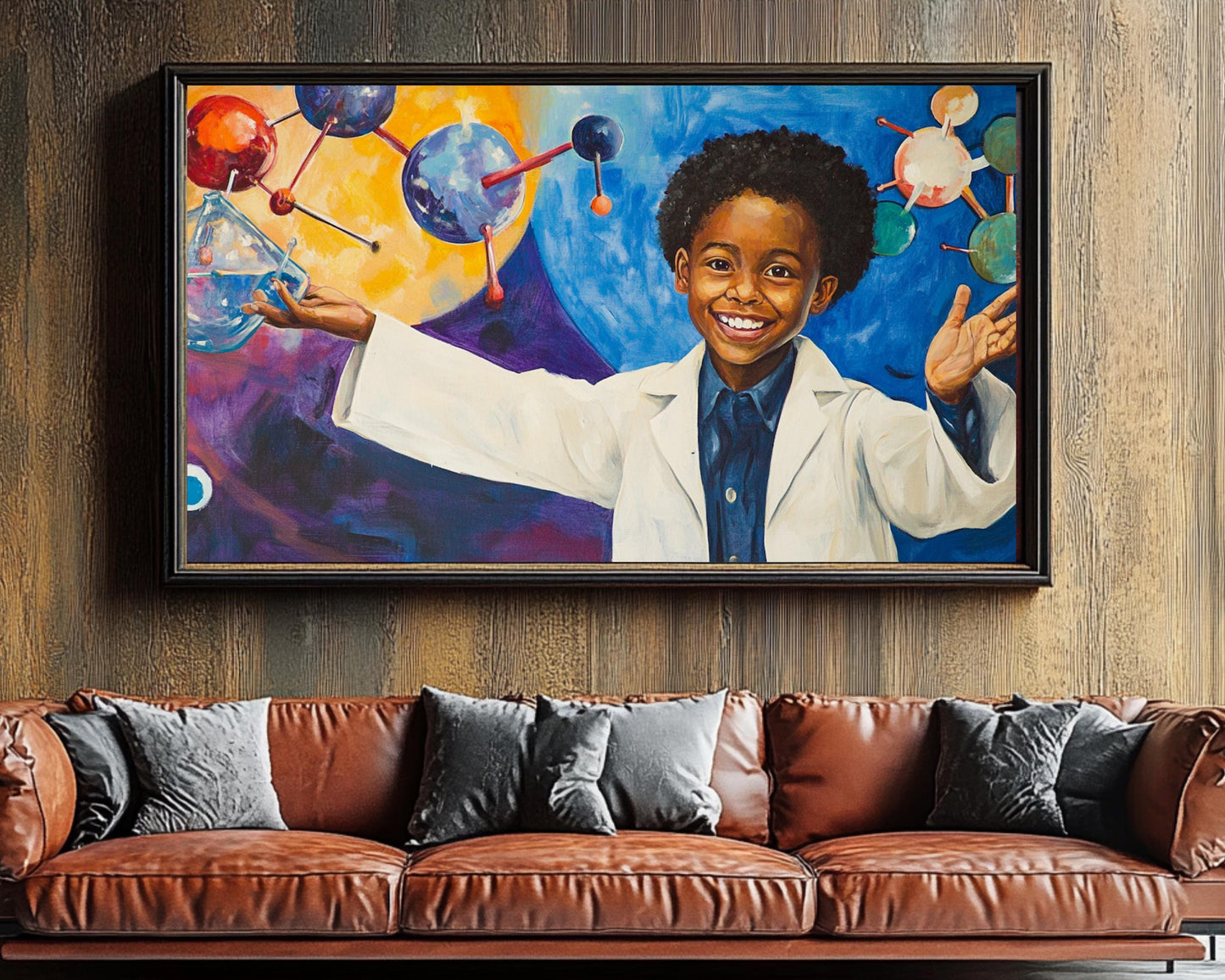 Science Canvas Print - Inspiring Black Child Scientist Art for Kids Room Decor - MoomZee Artwork -