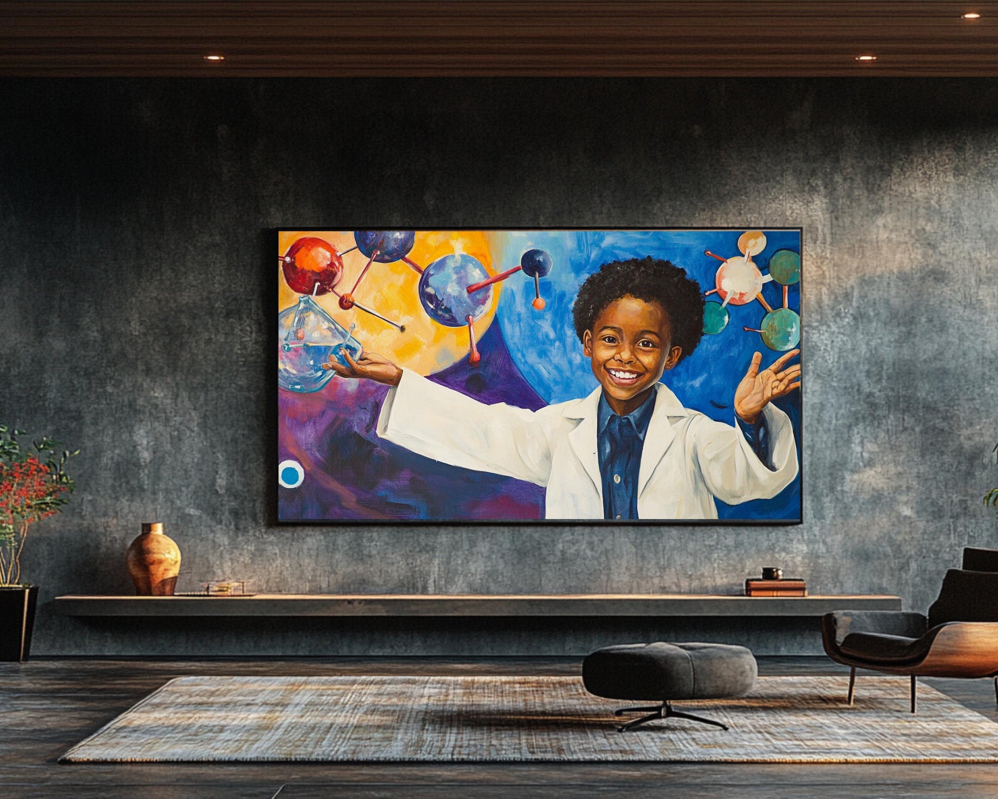 Science Canvas Print - Inspiring Black Child Scientist Art for Kids Room Decor - MoomZee Artwork -