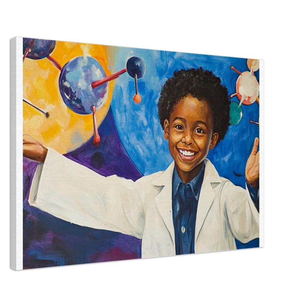 Science Canvas Print - Inspiring Black Child Scientist Art for Kids Room Decor - MoomZee Artwork -