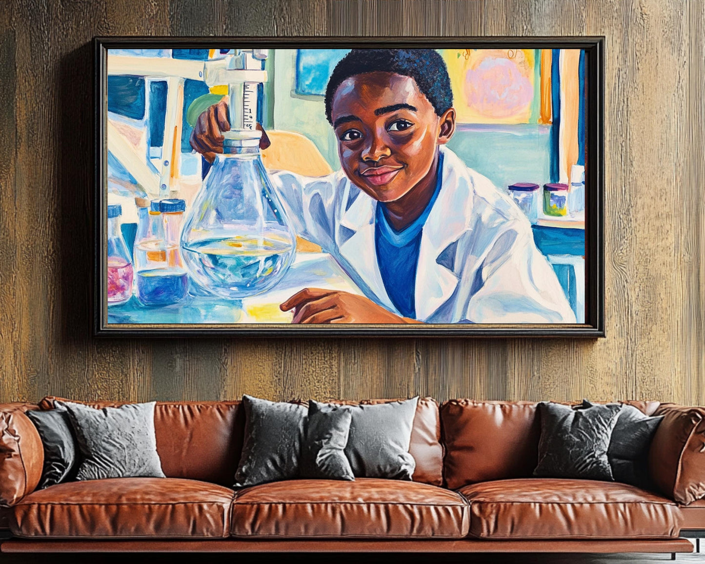 Science Experiment Canvas Print - Kids Room Decor Motivational Art for Inspiring Future Scientists - African American STEM Excellence - MoomZee Artwork -