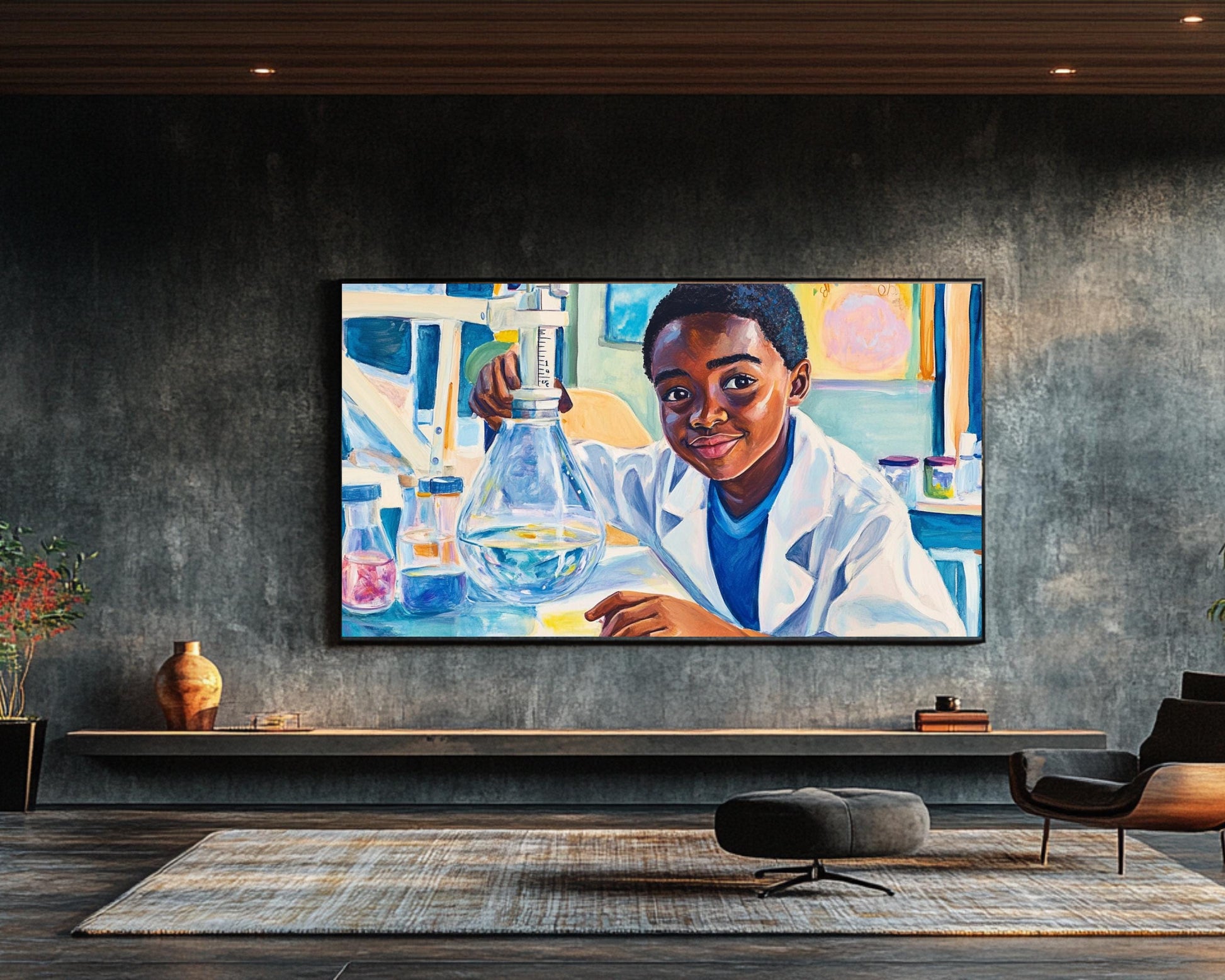 Science Experiment Canvas Print - Kids Room Decor Motivational Art for Inspiring Future Scientists - African American STEM Excellence - MoomZee Artwork -