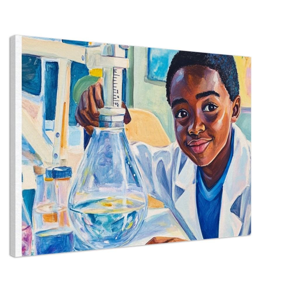 Science Experiment Canvas Print - Kids Room Decor Motivational Art for Inspiring Future Scientists - African American STEM Excellence - MoomZee Artwork -