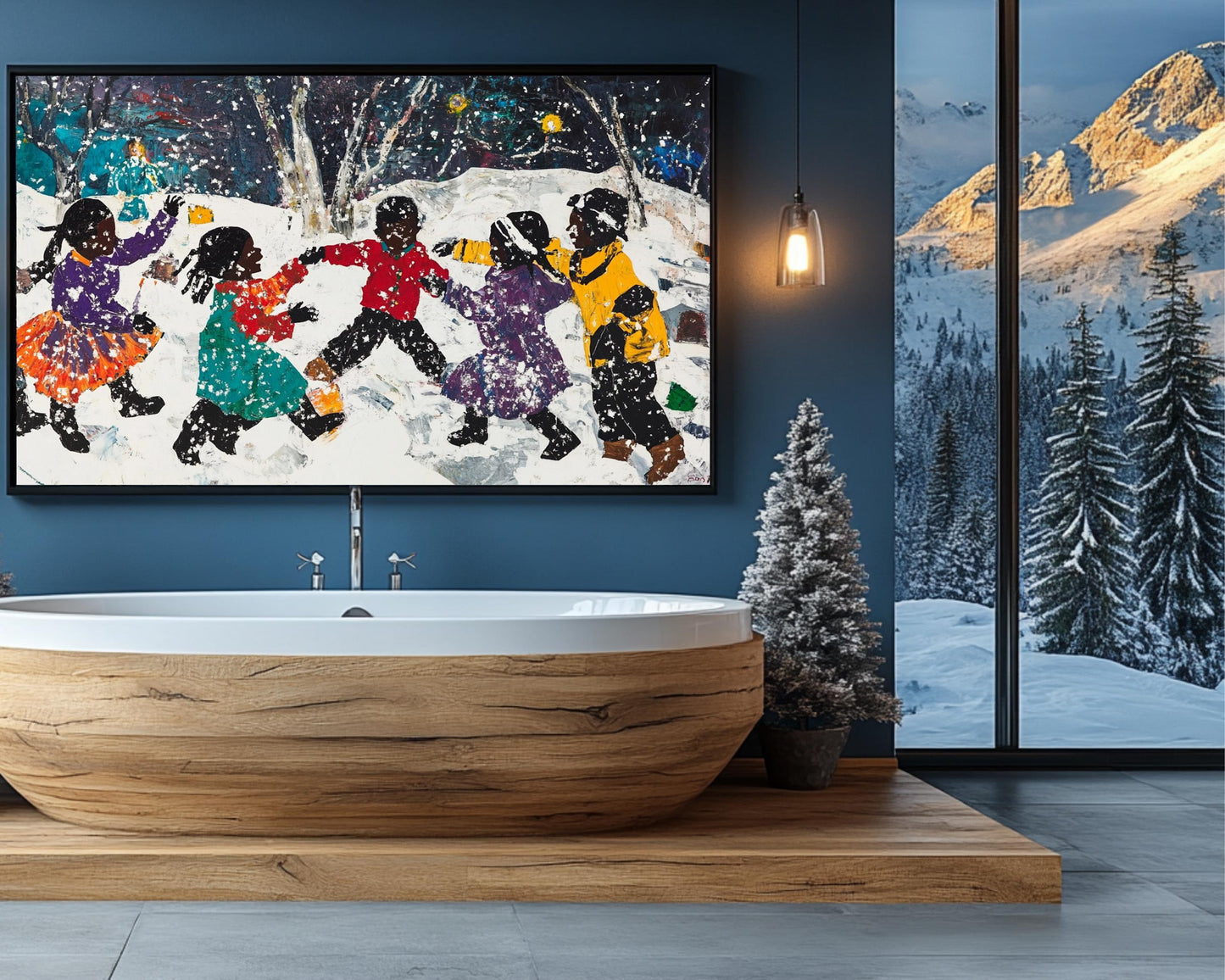 Snowy Christmas Canvas Print - Kids Room Decor & Family Gift - Festive Winter Holiday Art for Living Room - MoomZee Artwork -