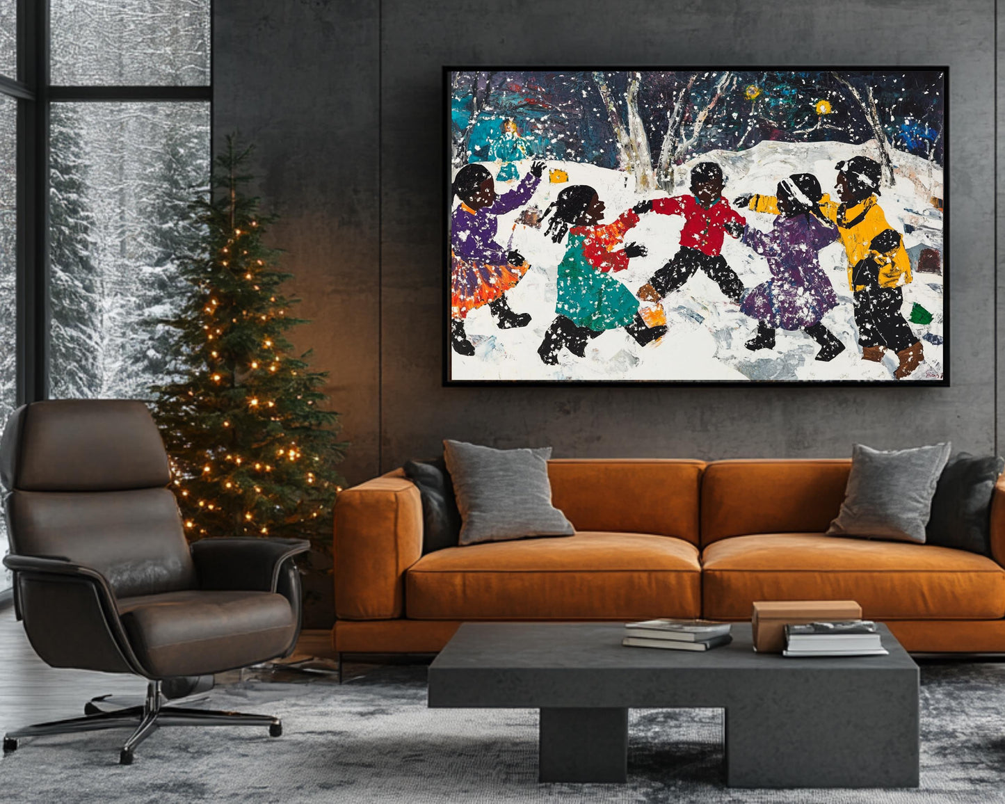 Snowy Christmas Canvas Print - Kids Room Decor & Family Gift - Festive Winter Holiday Art for Living Room - MoomZee Artwork -