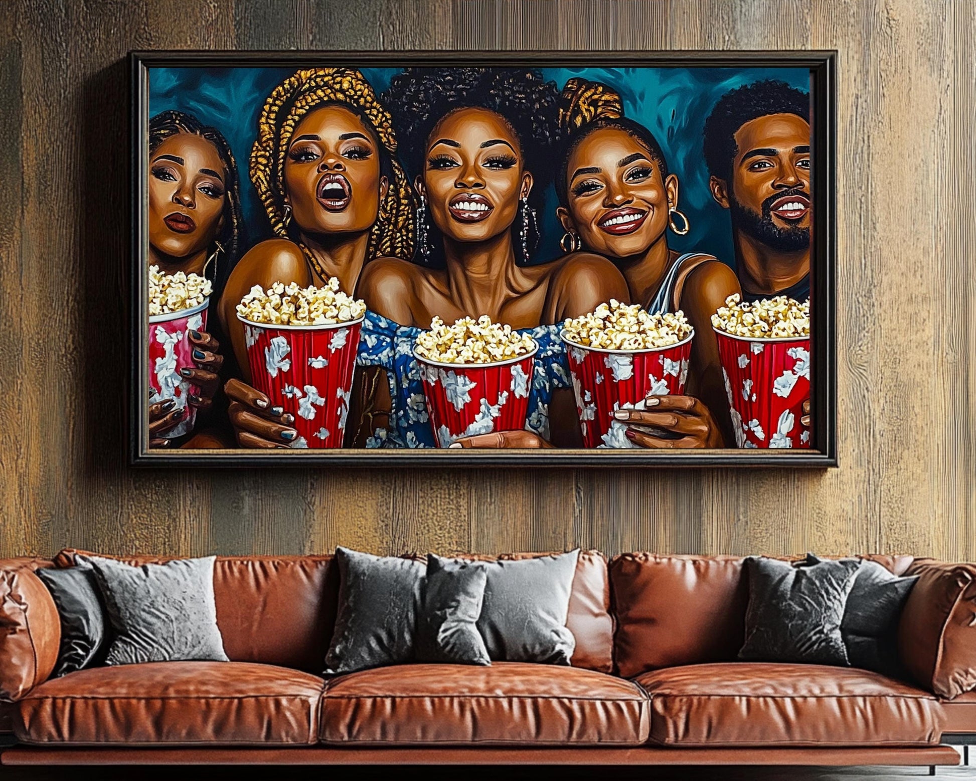 Stylish Black Friends Canvas Print - Living Room Decor, Modern Unity Art - MoomZee Artwork -