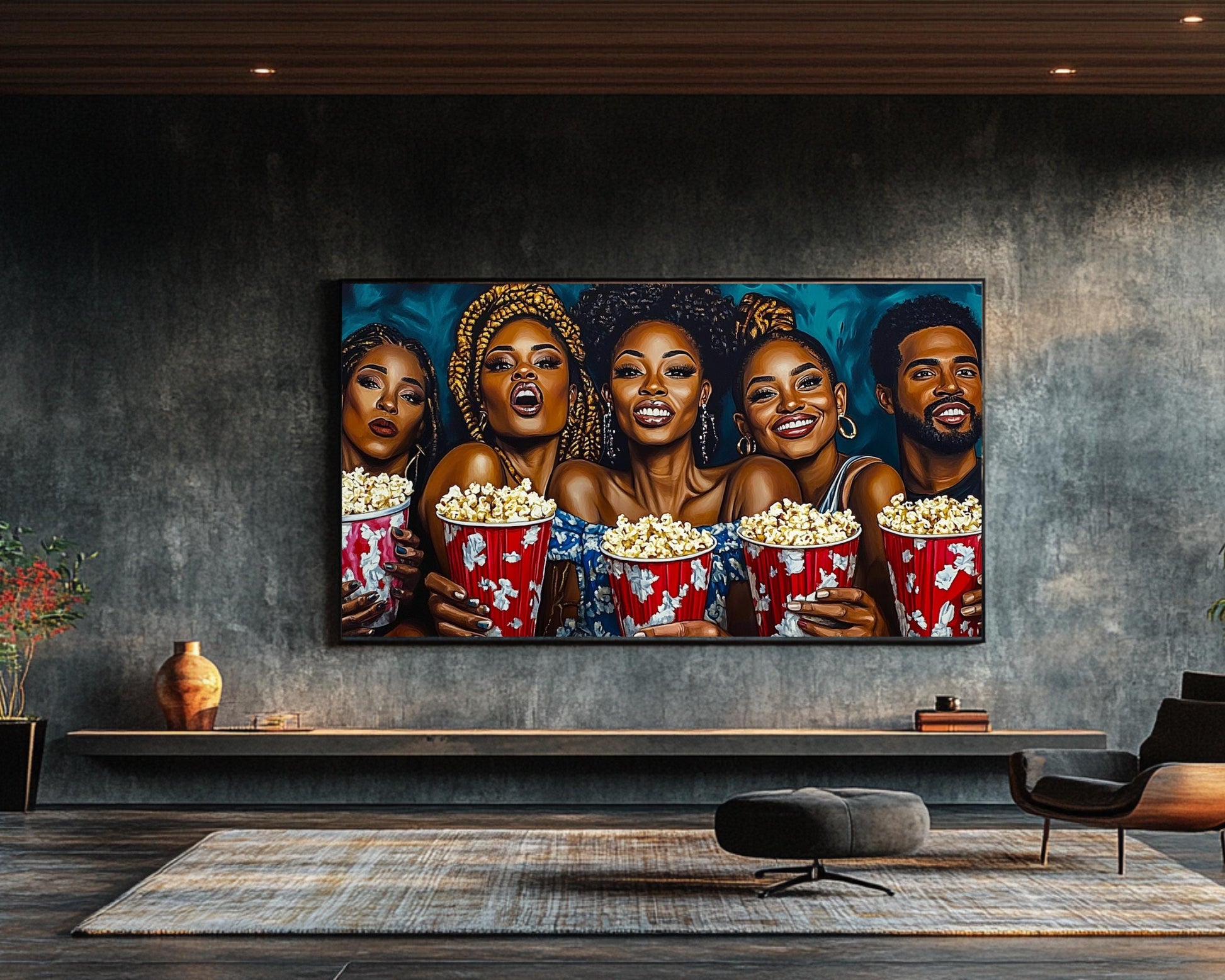 Stylish Black Friends Canvas Print - Living Room Decor, Modern Unity Art - MoomZee Artwork -