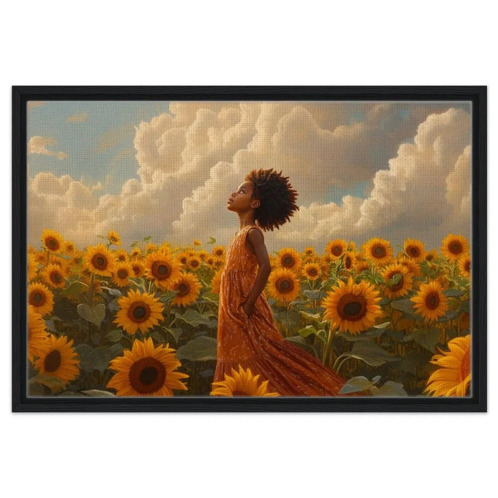 Sunflower Field Canvas Print - Inspirational Art for Kids Room Decor, African American Beauty & Nature - MoomZee Artwork -