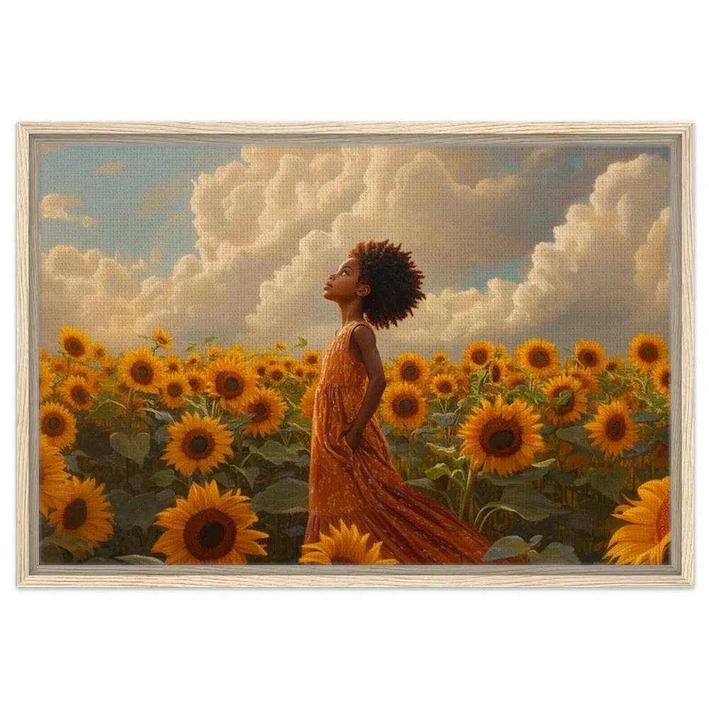 Sunflower Field Canvas Print - Inspirational Art for Kids Room Decor, African American Beauty & Nature - MoomZee Artwork -