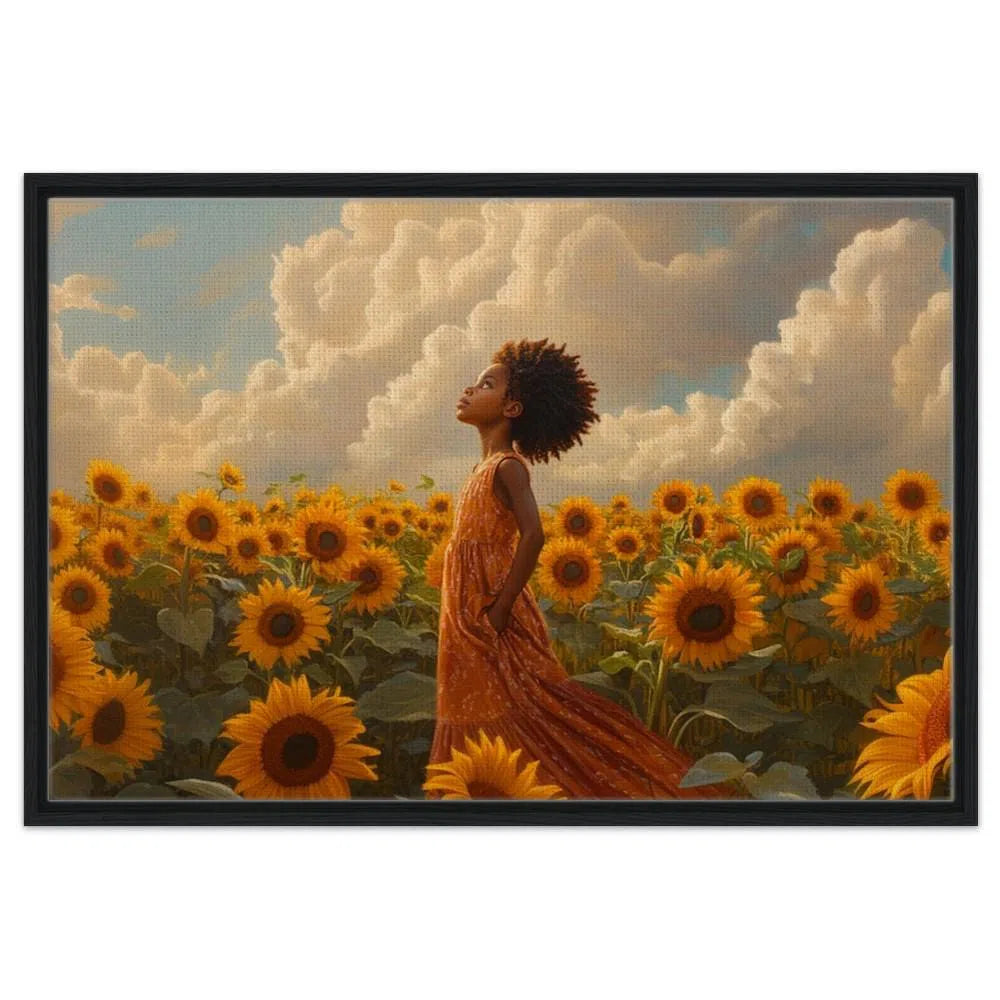 Sunflower Field Canvas Print - Inspirational Art for Kids Room Decor, African American Beauty & Nature - MoomZee Artwork -