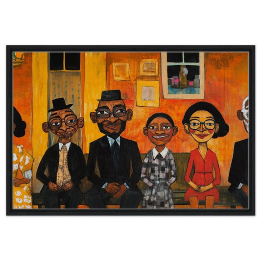 Whimsical Black Family Portrait Giclée Canvas Print - Vibrant Living Room Decor - MoomZee Artwork -