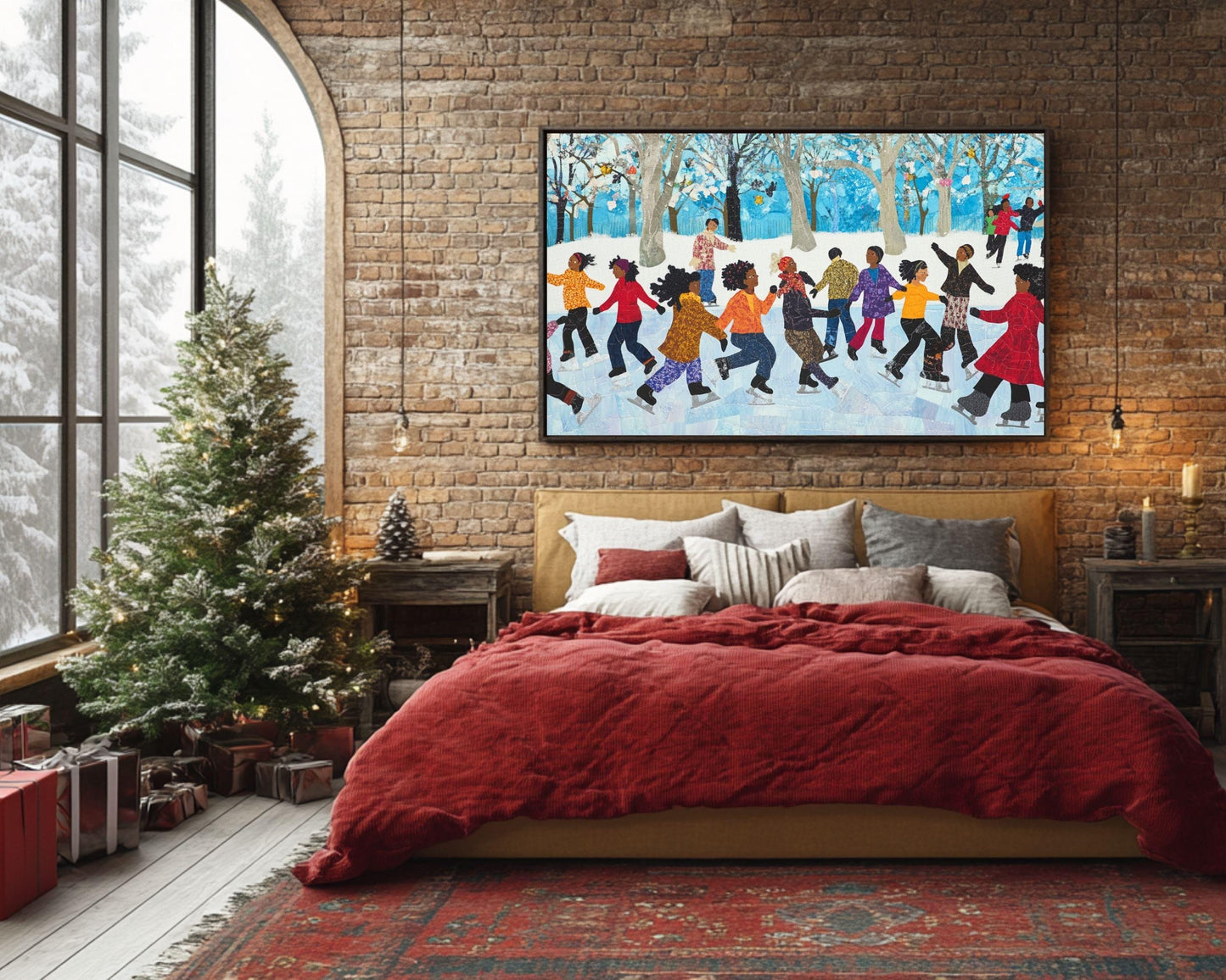 Winter Ice Skating Canvas Print | Festive Kids Room Decor & Holiday Gift Idea - MoomZee Artwork -