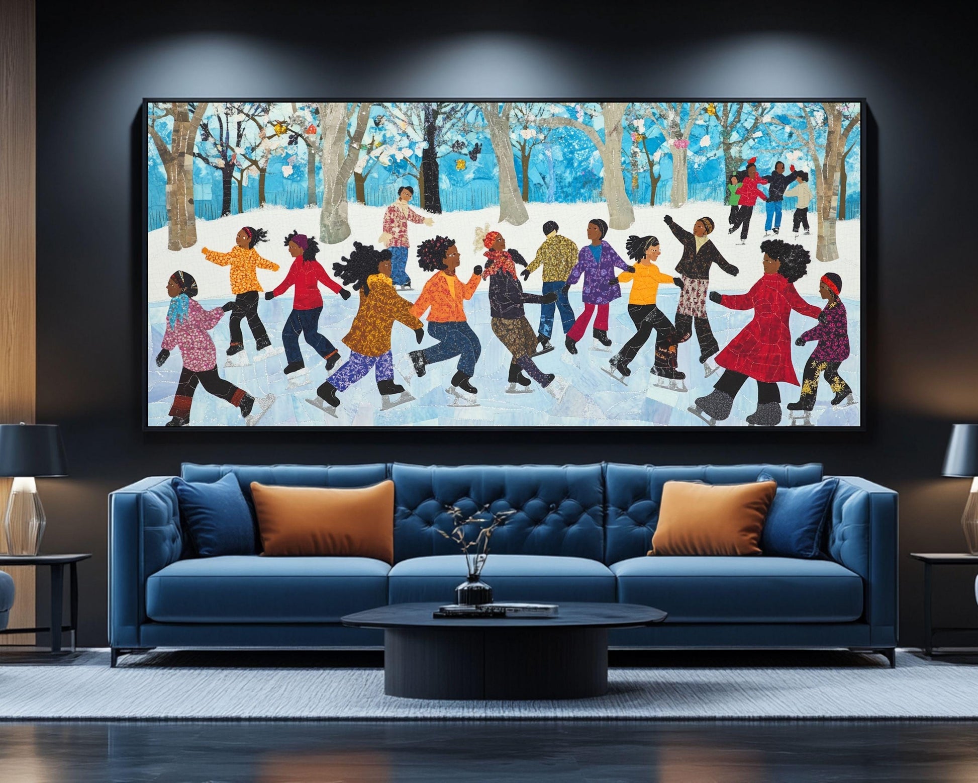 Winter Ice Skating Canvas Print | Festive Kids Room Decor & Holiday Gift Idea - MoomZee Artwork -