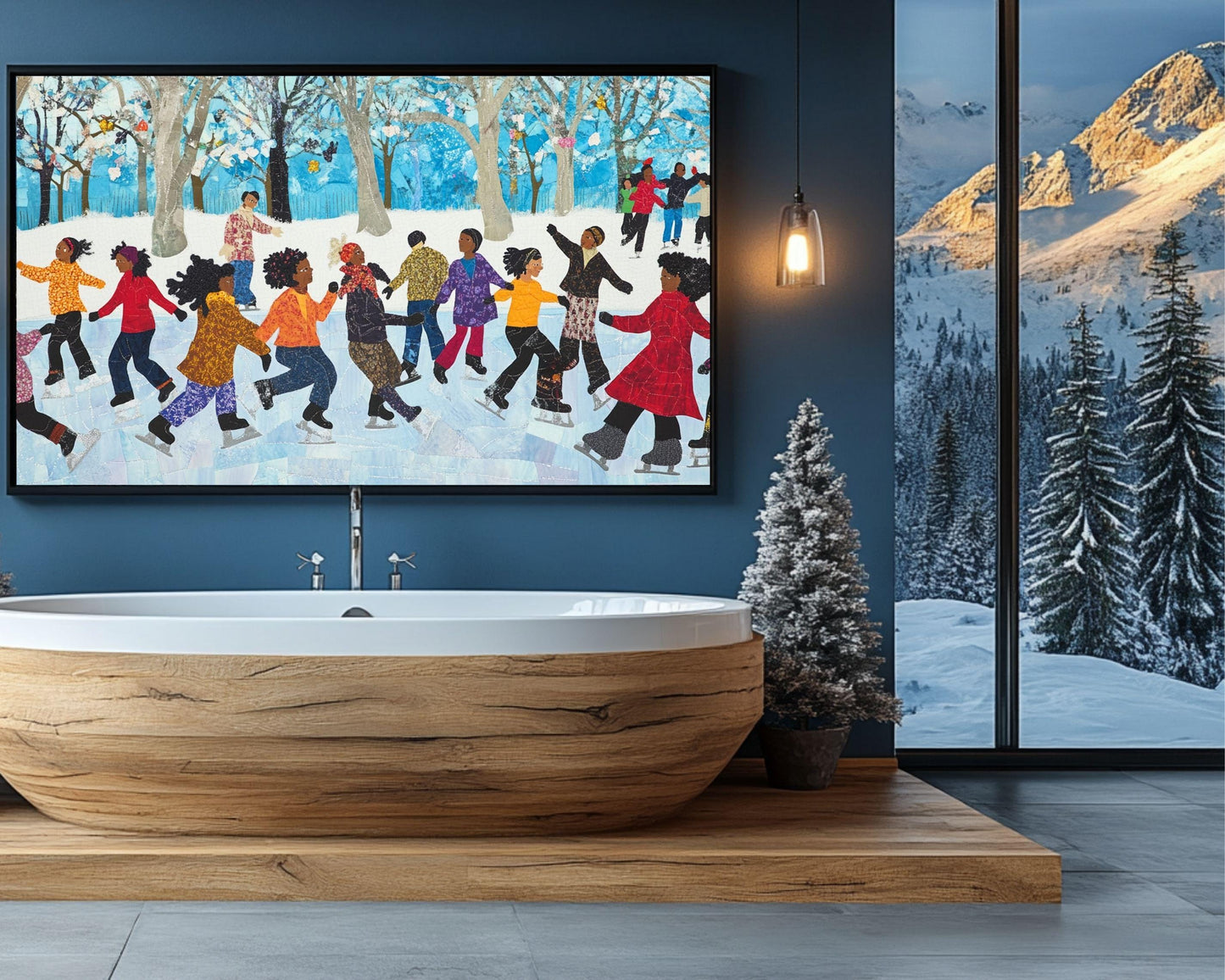 Winter Ice Skating Canvas Print | Festive Kids Room Decor & Holiday Gift Idea - MoomZee Artwork -