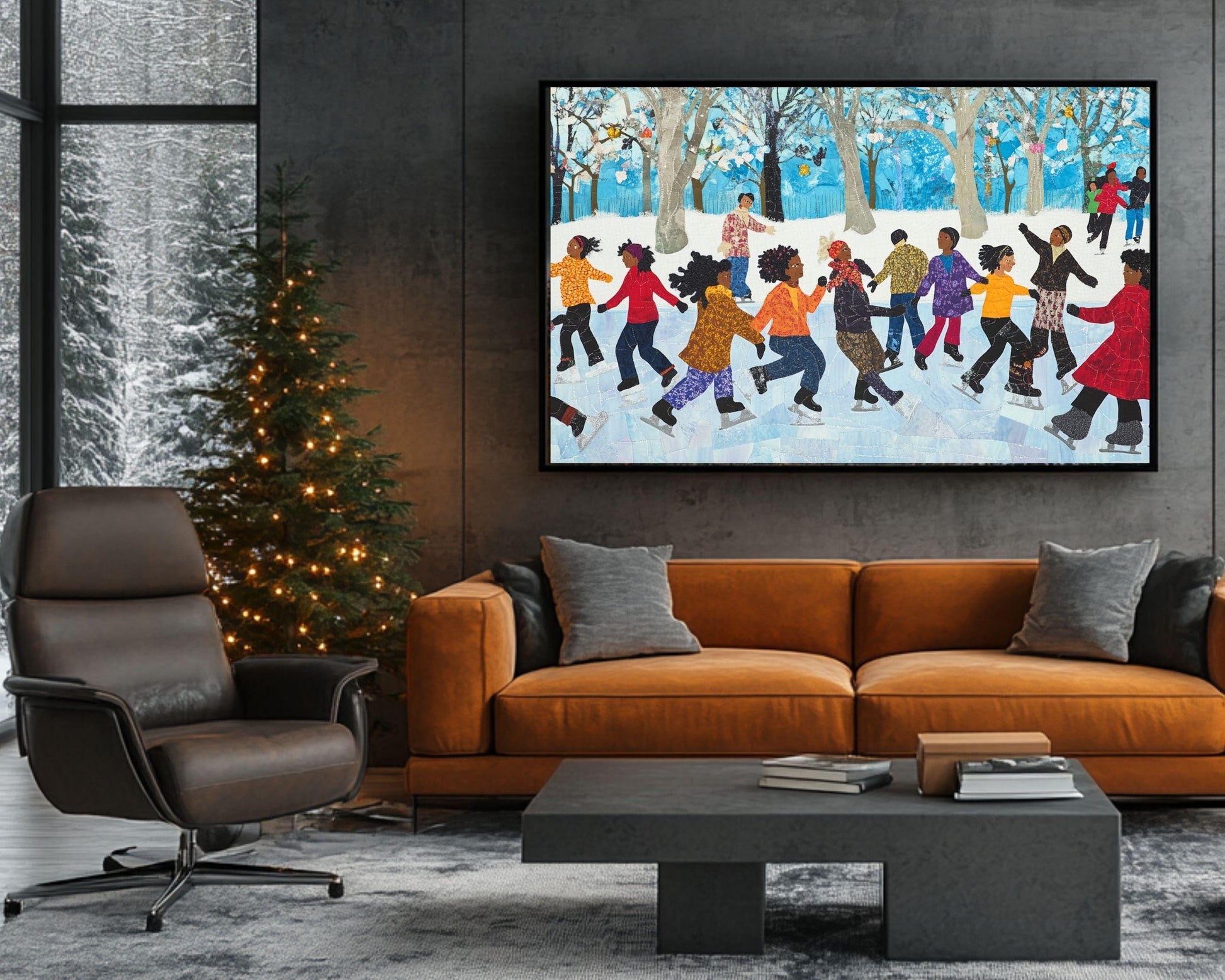 Winter Ice Skating Canvas Print | Festive Kids Room Decor & Holiday Gift Idea - MoomZee Artwork -