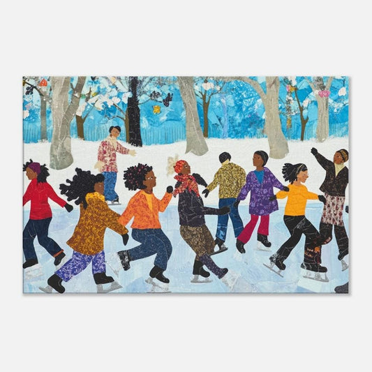 Winter Ice Skating Canvas Print | Festive Kids Room Decor & Holiday Gift Idea - MoomZee Artwork -