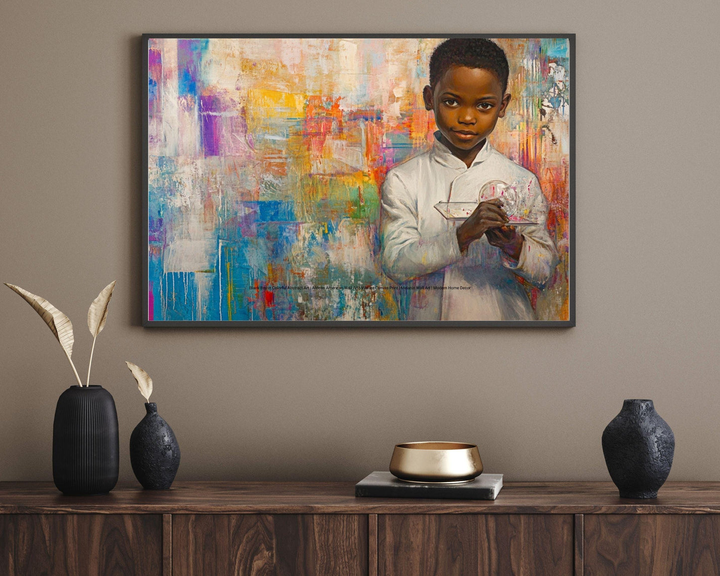 Young Black Scientist Portrait | Afrocentric Abstract Wall Art | Inspirational Art for Kids' Rooms & Educational Spaces - MoomZee Artwork -