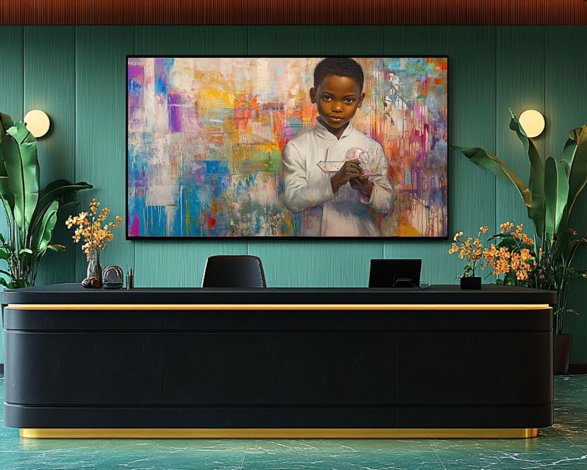 Young Black Scientist Portrait | Afrocentric Abstract Wall Art | Inspirational Art for Kids' Rooms & Educational Spaces - MoomZee Artwork -