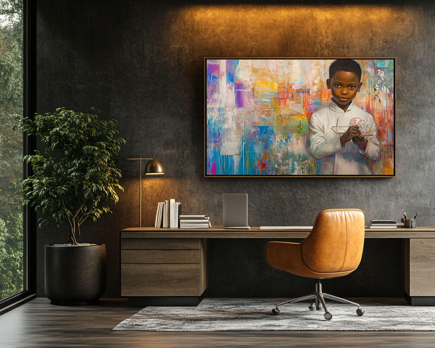 Young Black Scientist Portrait | Afrocentric Abstract Wall Art | Inspirational Art for Kids' Rooms & Educational Spaces - MoomZee Artwork -